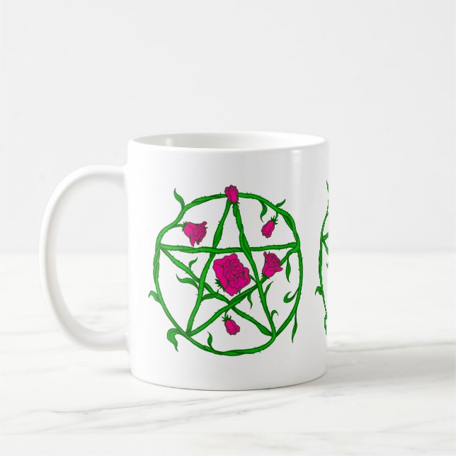 pink roses pentagram coffee mug (Left)