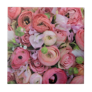 pink roses & peonies by Therosegarden Ceramic Tile