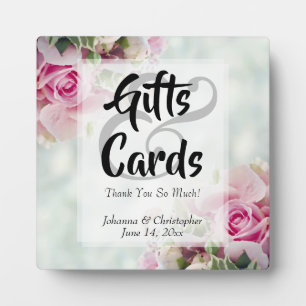 Pink Roses & Peony Buds Cards & Gifts Wedding Sign Plaque