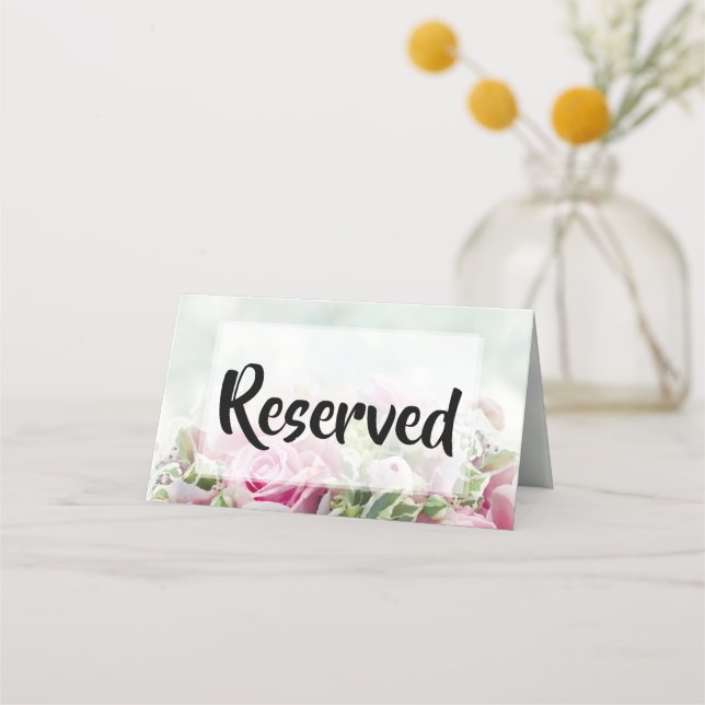 Pink Roses & Peony Buds Wedding Reserved Place Card (Front)