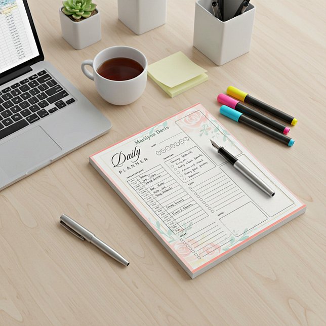 Pink roses personalised day plan notepad (Creator Uploaded)