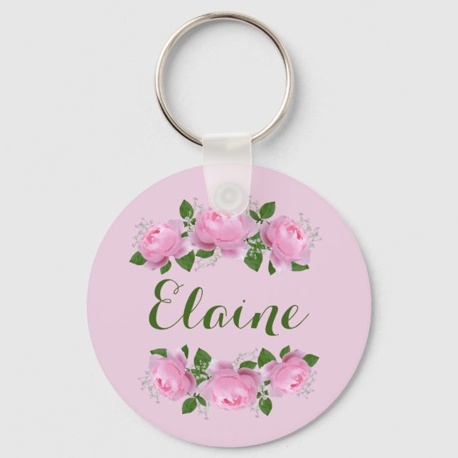 Pink Roses Personalised Keychain (Front)
