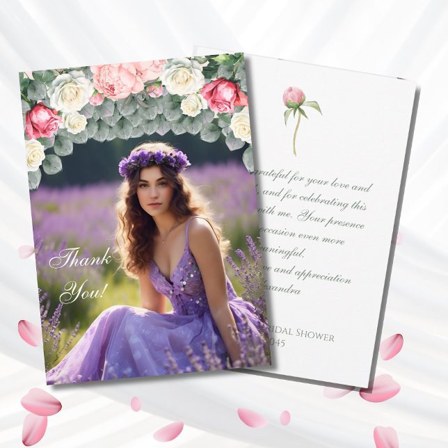 Pink Roses Photo Bridal Shower Thank You Card (Creator Uploaded)