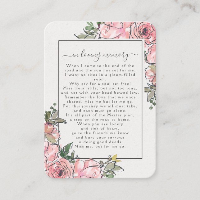 Pink Roses Photo Funeral Memorial Poem Card (Front)