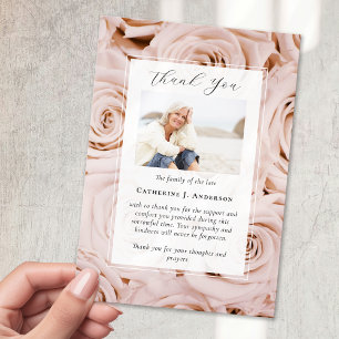 Pink Roses Photo Sympathy Funeral Memorial Thank You Card
