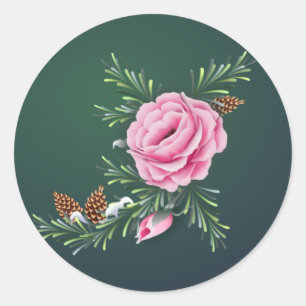 PINK ROSES & PINE by SHARON SHARPE Classic Round Sticker