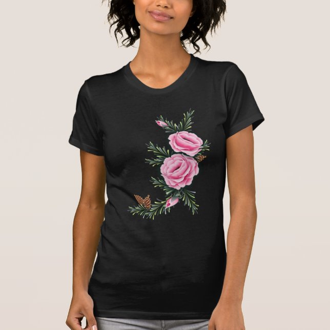 PINK ROSES & PINE by SHARON SHARPE T-Shirt (Front)