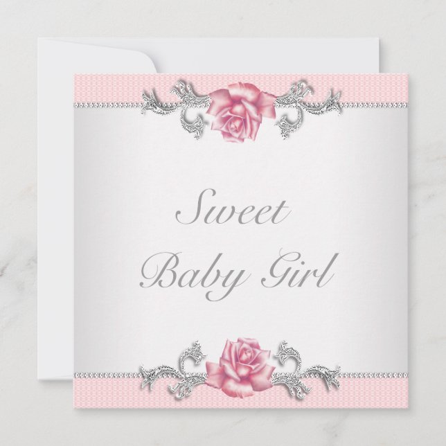 Pink Roses Pink Baby Girl Shower Invitation (Front)