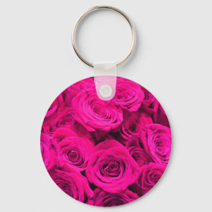 Pink roses pink flowers pink floral key ring