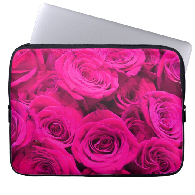 Pink roses pink flowers pink floral laptop sleeve (Front)