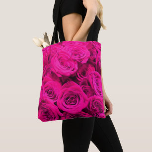 Pink roses pink flowers pink floral tote bag