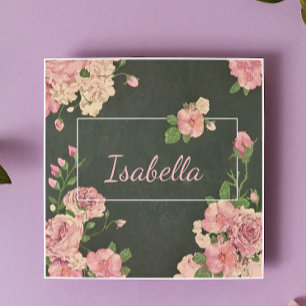 Pink Roses Print, personalised name Ceramic Tile
