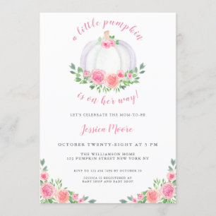 Pink Roses Pumpkin Baby Shower Invitation