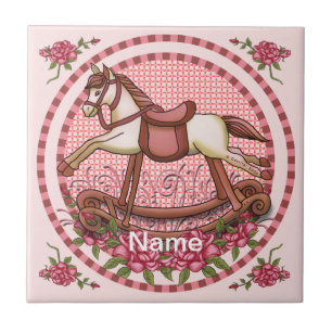 Pink Roses Rocking Horse Ceramic Tile