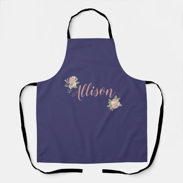 Pink Roses Romantic Floral Purple Oilpaint Sweet  Apron (Front)