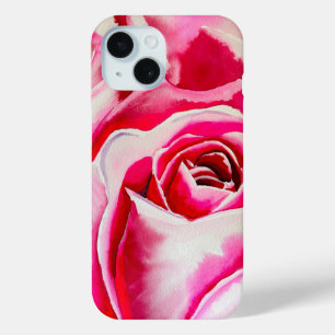 Pink roses romantic watercolor art iPhone 15 case