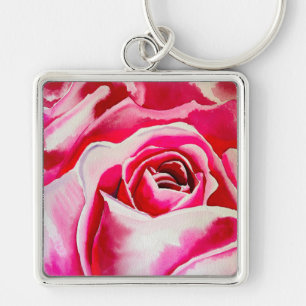 Pink roses romantic watercolor art key ring