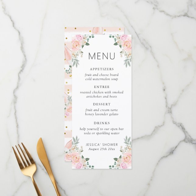 Pink Roses & Rose Bridal Shower Menu (Front/Back In Situ)