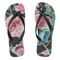Pink Roses Rose floral flowers watercolor Thongs