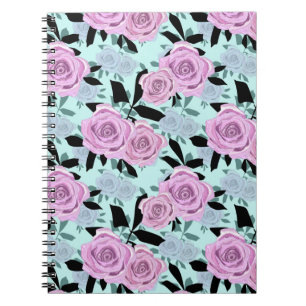 pink roses, roses , turquoise background notebook