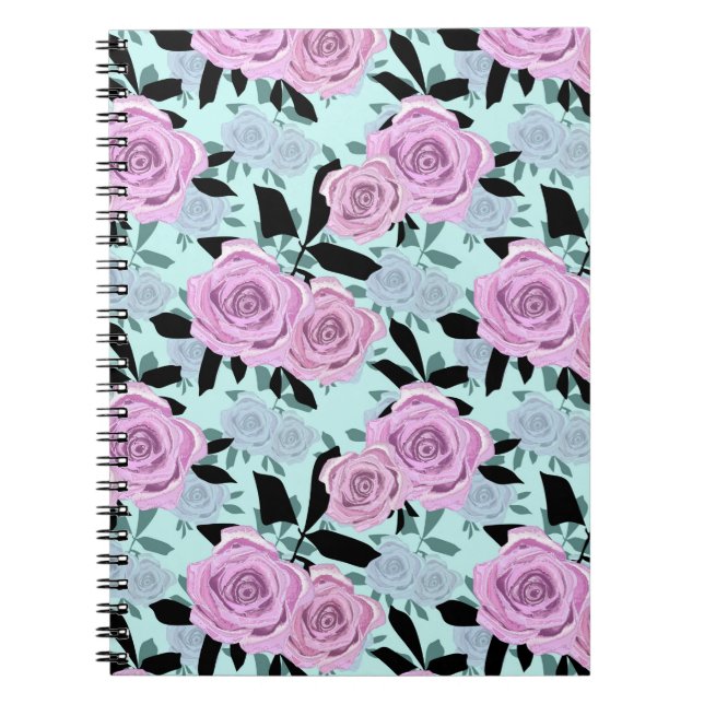  pink roses, roses , turquoise background  notebook (Front)
