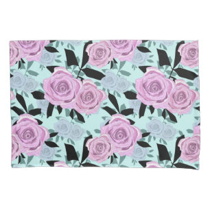 pink roses, roses , turquoise background pillowcase
