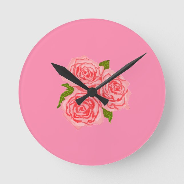 Pink roses round clock (Front)