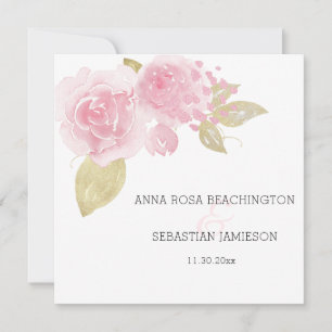 *~* Pink Roses - RSVP QR  Gold Floral AR15 Wedding Invitation