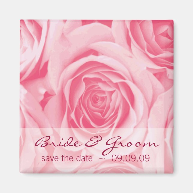 Pink Roses Save the Date Fridge Magnet (Front)