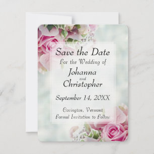 Pink Roses Save the Date Wedding Card