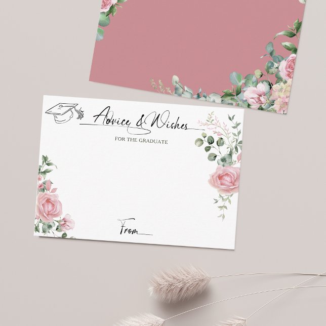 Pink Roses Script Advice And Wishes Graduation Enclosure Card (Creator Uploaded)