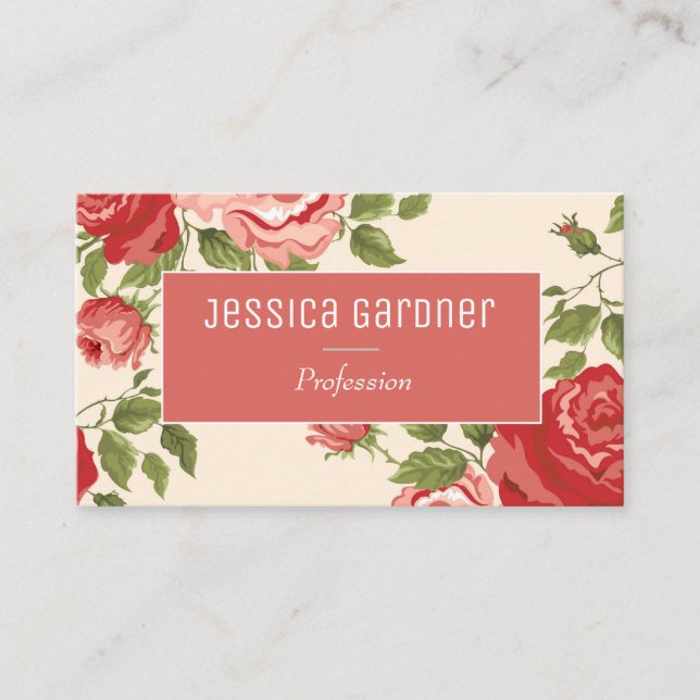 Pink Roses Shabby Chic Elegant Feminine Business Card (Front)