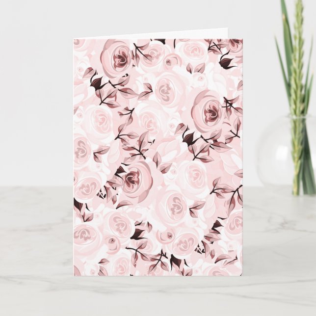 Pink Roses Shabby Chic Glam Elegant Floral Party Card (Front)