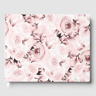 Pink Roses Shabby Chic Glam Elegant Floral Wedding Guest Book