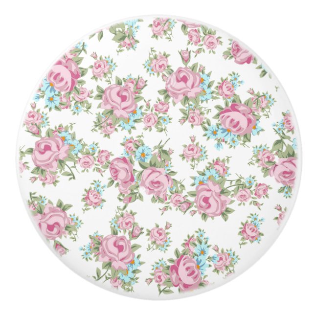 Pink Roses Shabby Vintage Dresser Drawer Knob Pull (Front)