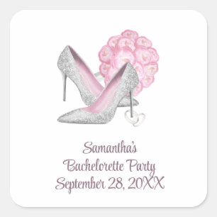 Pink Roses Silver Heels Glam Bachelorette Party  Square Sticker