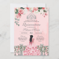 Pink Roses Silver Tiara Royal Princess Quinceañera