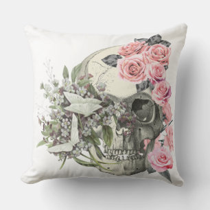 Pink Roses Skull Cushion
