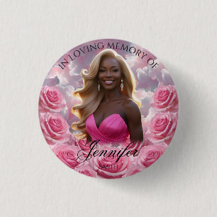 Pink Roses Sky Funeral Memorial Button Keepsake