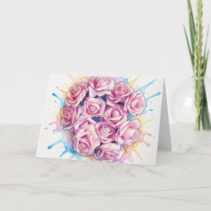 Pink Roses Splash Art Note Card
