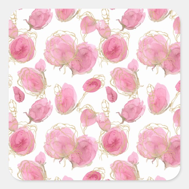 Pink roses square sticker (Front)