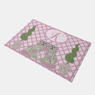 Pink Roses Staffordshire Dogs Topiary Doormat