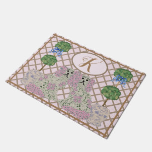Pink Roses Staffordshire Dogs Topiary  Doormat