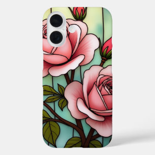 Pink Roses Stained Glass iPhone 16 Case