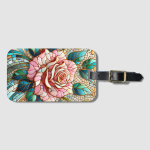 Pink Roses Stained Glass Mosaic Luggage Tag
