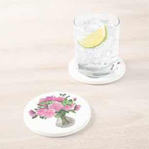 Pink Roses Stone Coaster