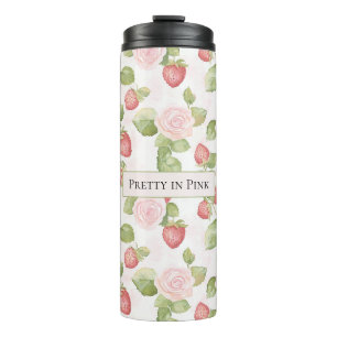 Pink Roses Strawberries Personalised Thermal Tumbler