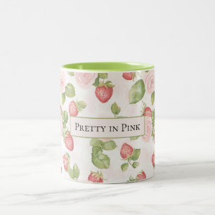 Pink Roses Strawberries Personalised Two-Tone Coffee Mug