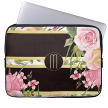 Pink Roses Stripe Pattern Monogram