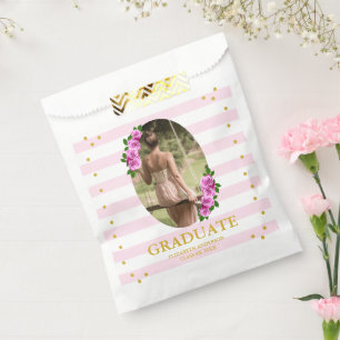 Pink Roses Striped Graduation Brunch Favour Bag